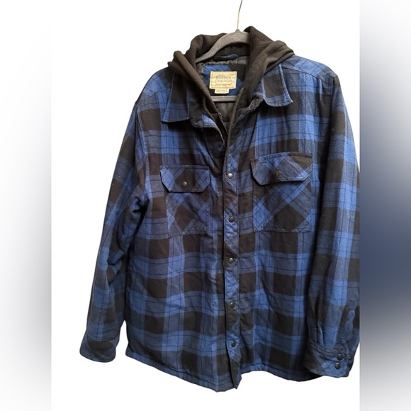 BOSTON TRADERS Men’s LG Blue Blk
Quilted Lining Snap Zip Jacket Coat Shacket EUC - Picture 15 of 16